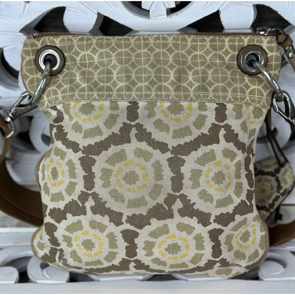 FOSSIL KEYPER Canvas & Leather LINEN / TAN / LEMON Crossbody Messenger Bag - Picture 2 of 14